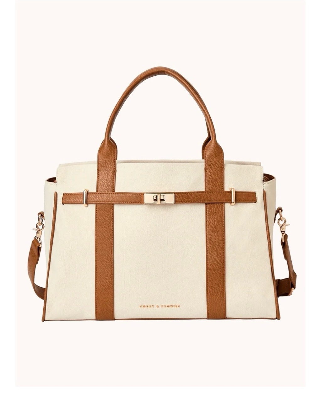 Poppy & Peonies Effortless Canvas Tote with Cognac Trim